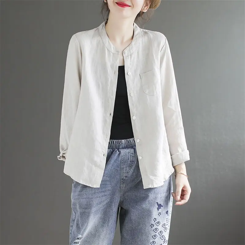 

Винтажная простая тонкая рубашка, топы, весенне-осенняя новая однотонная универсальная повседневная блузка с длинными рукавами, модная женская одежда в стиле Харадзюку