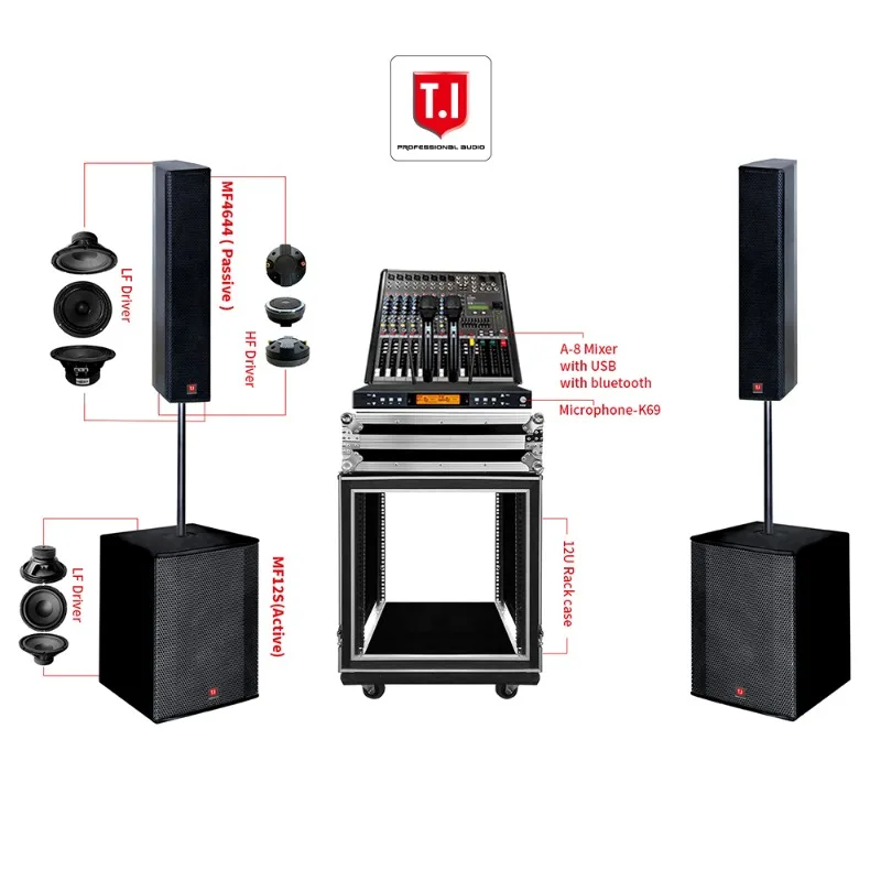 Waterproof Dual 5-inch Two-Way Passive Line Array Speaker, Pro Stage Audio System for Outdoor Live Performances and Events