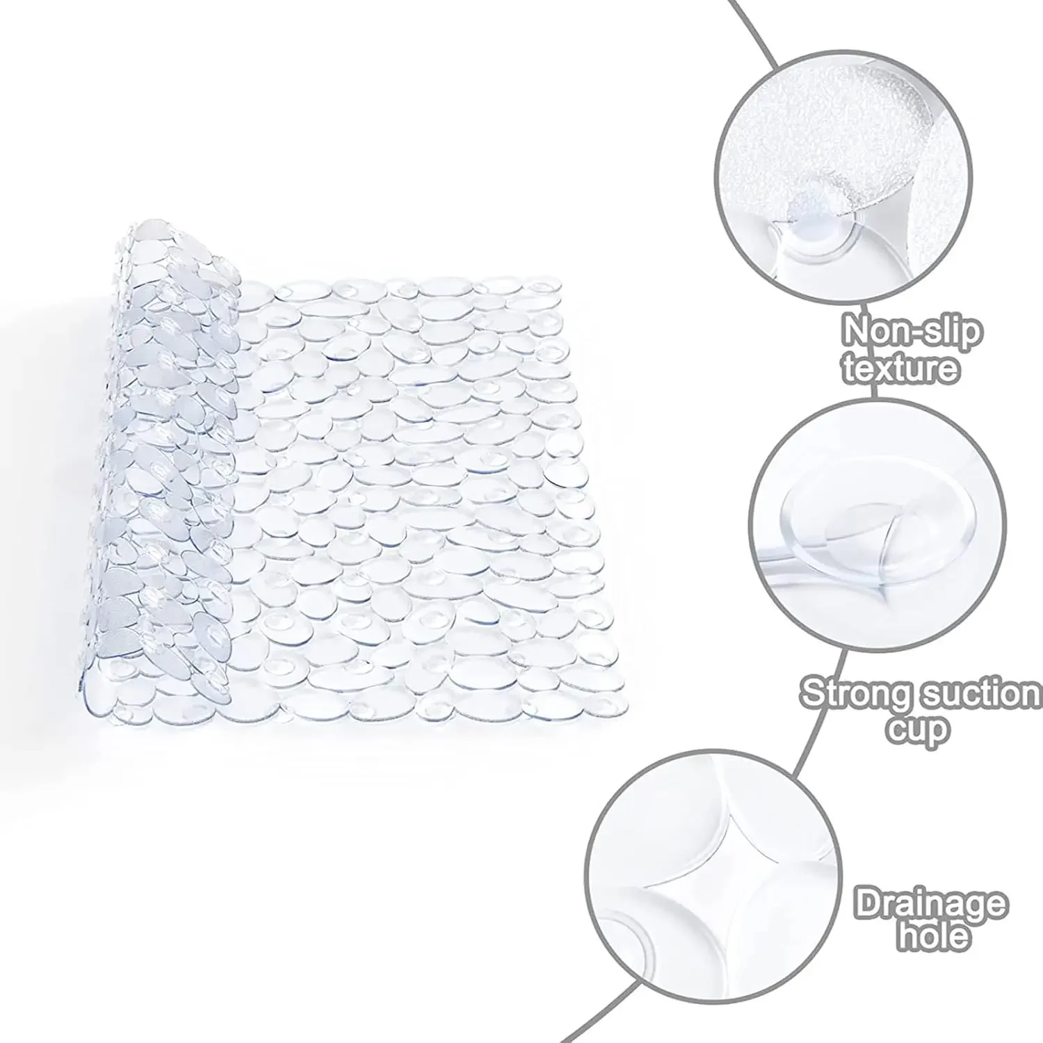

Premium Non-Slip Shower Mat 20.5x21inch/52x53cm，PVC Bath Mat with Strong Suction Cups Pebble Design Quick Drain for Bathtub