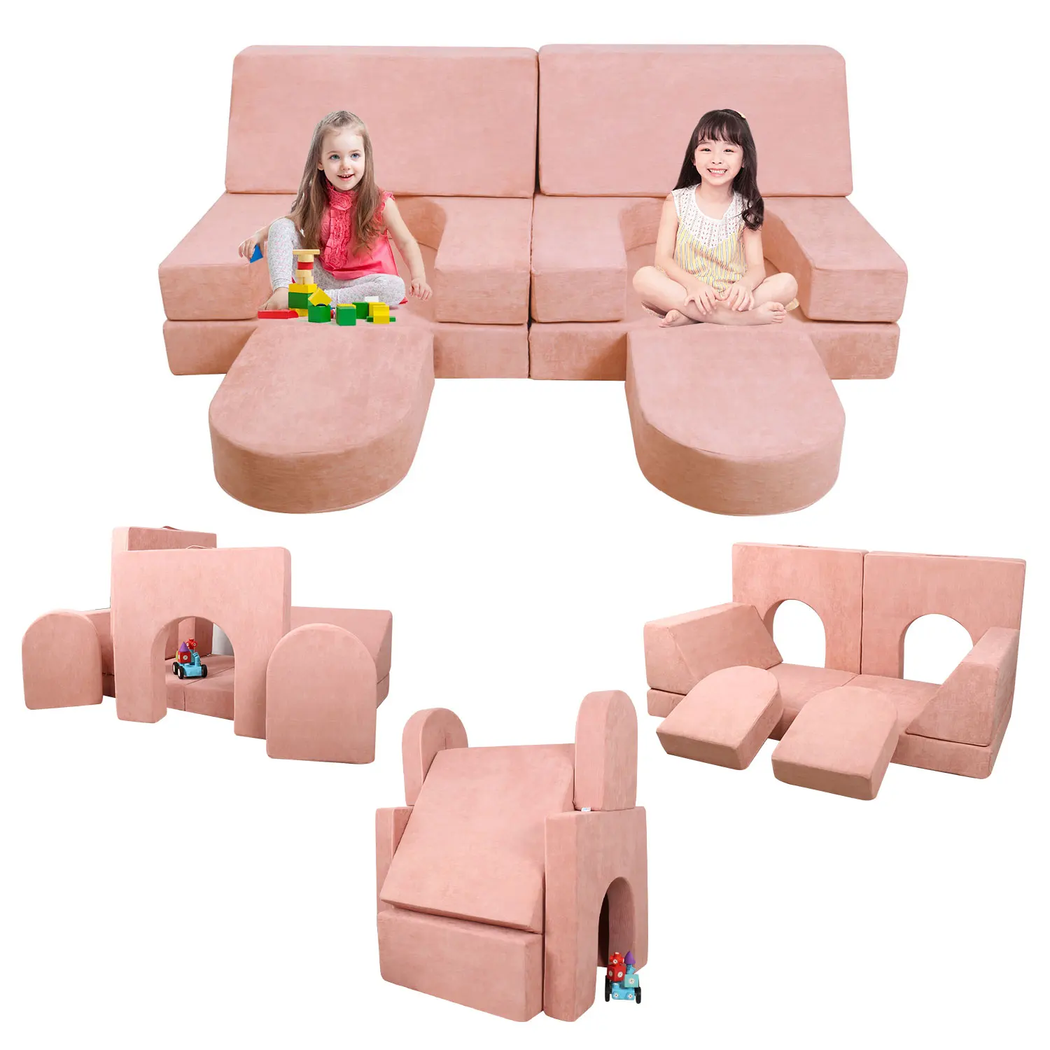 

8 Pcs Kids Play Couch Kids Sectional Sofa Set Couch Foam Kids Sofa Modular Couch