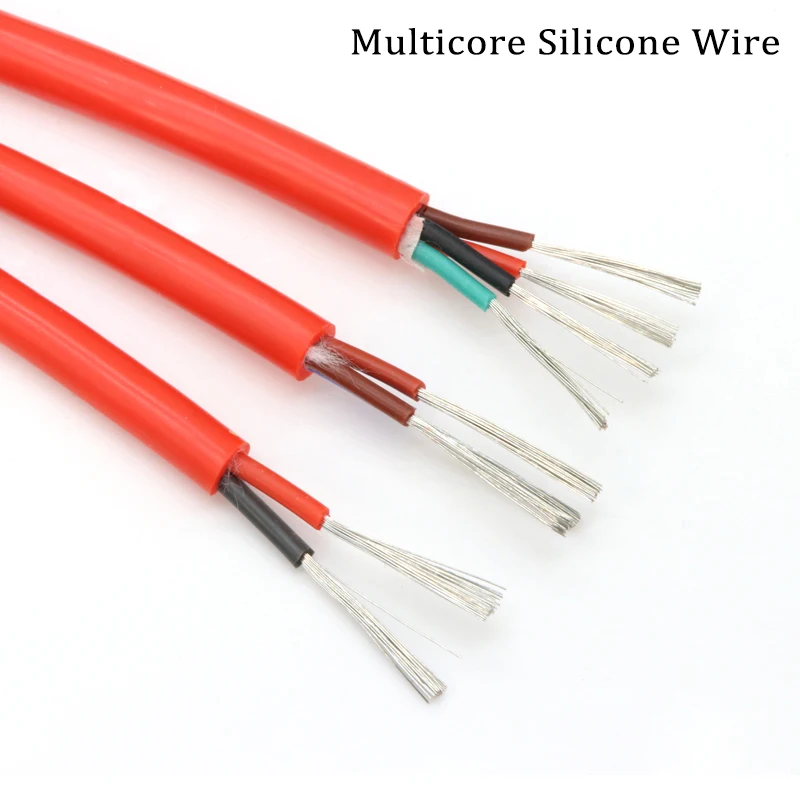 Red 1~10m Silicone Rubber Cable Sq 0.3/0.5/0.75/1/1.5/2.5 mm x 2 3 4 Cores Insulated Flexible Copper High Temperature Wire