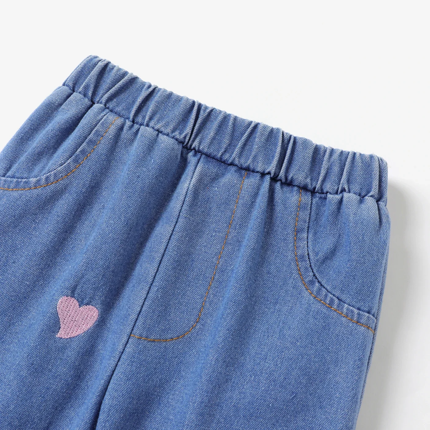 PatPat Baby Girl 100% Cotton Heart Embroidered Denim Pants Jeans Perfect for Outings and Daily Wear Basic Style