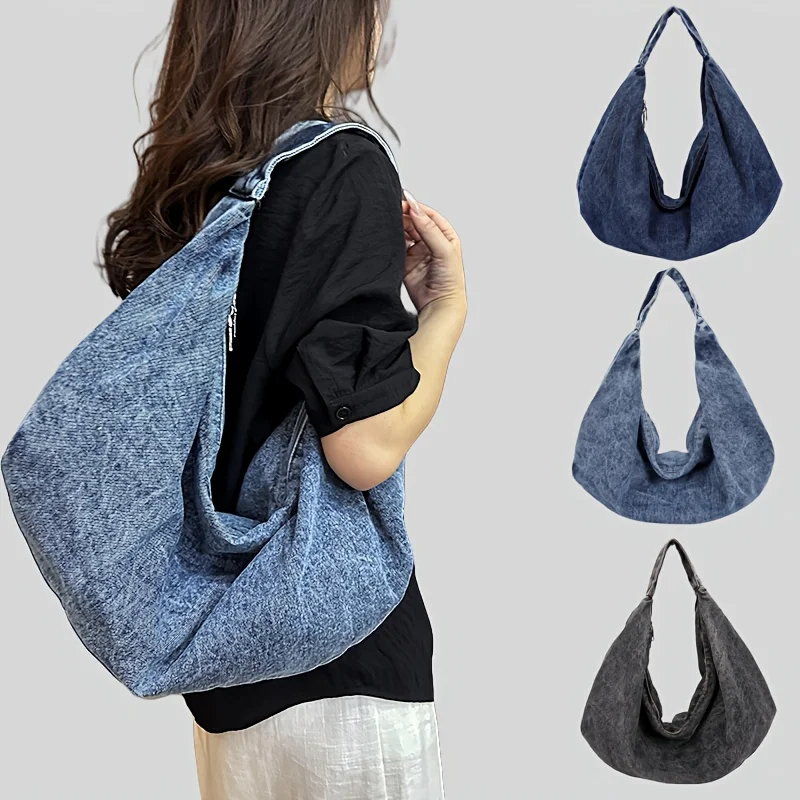 Versatile Crossbody Bag Women, Denim & Canvas Material, Large Capacity for Commuting