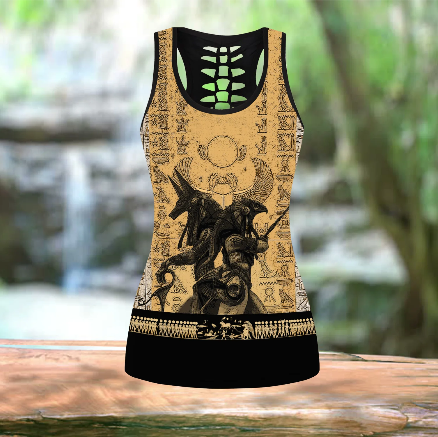 Egyptian Ancient protector Gods 3D Printed Hollow Tank Top & Leggings Set Fitness Female Full Length Leggings Yoga Pants LKB-31