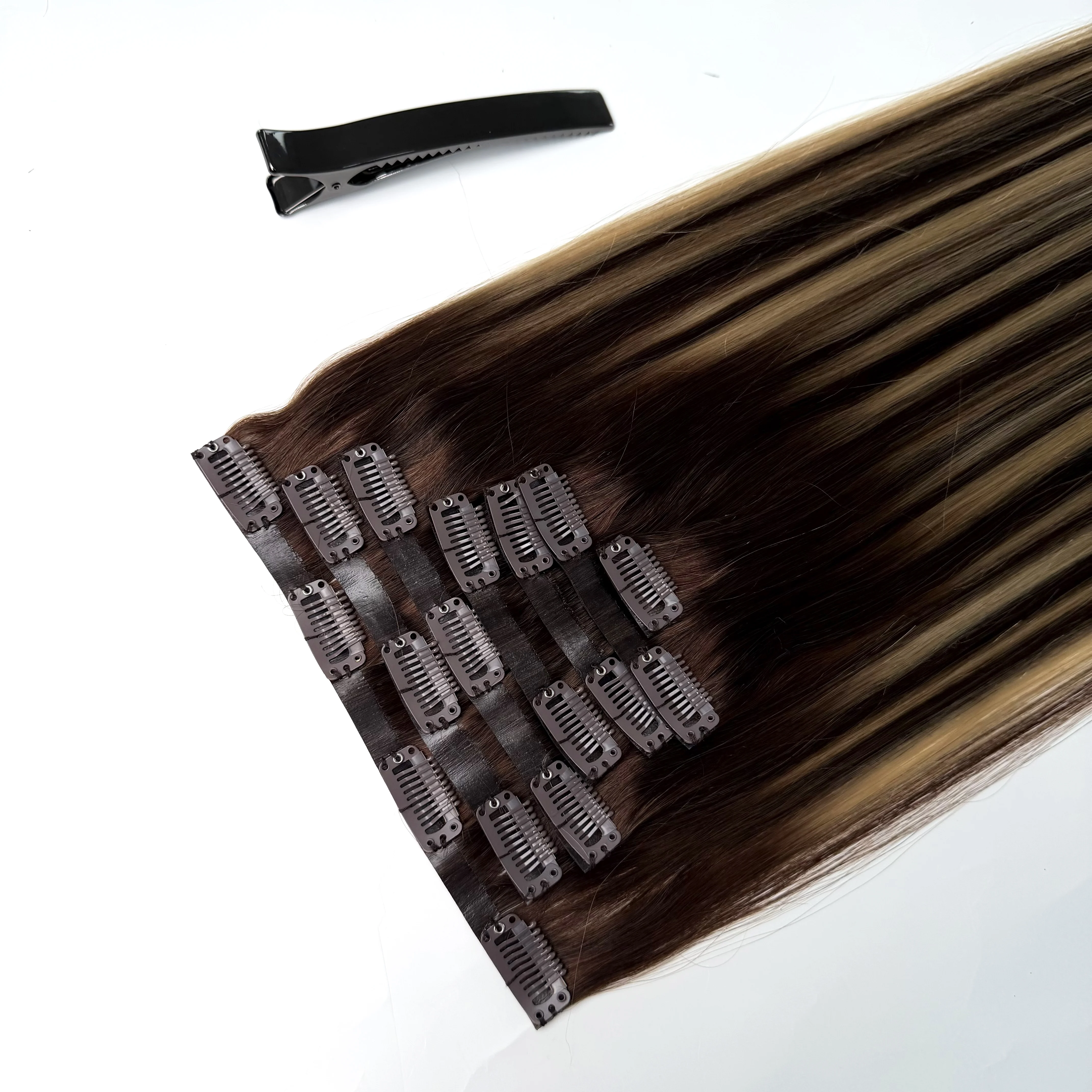 

100% Human Remy Clip in Hair Extensions Wholesale Seamless Indian Clip in Hair Extension