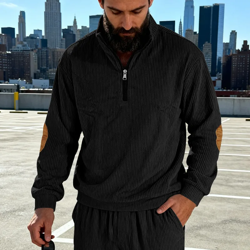 

Мужской вельветовый спортивный костюм на молнии с цветными блоками, толстовка с рукавами и брюки, комплект из 2 предметов