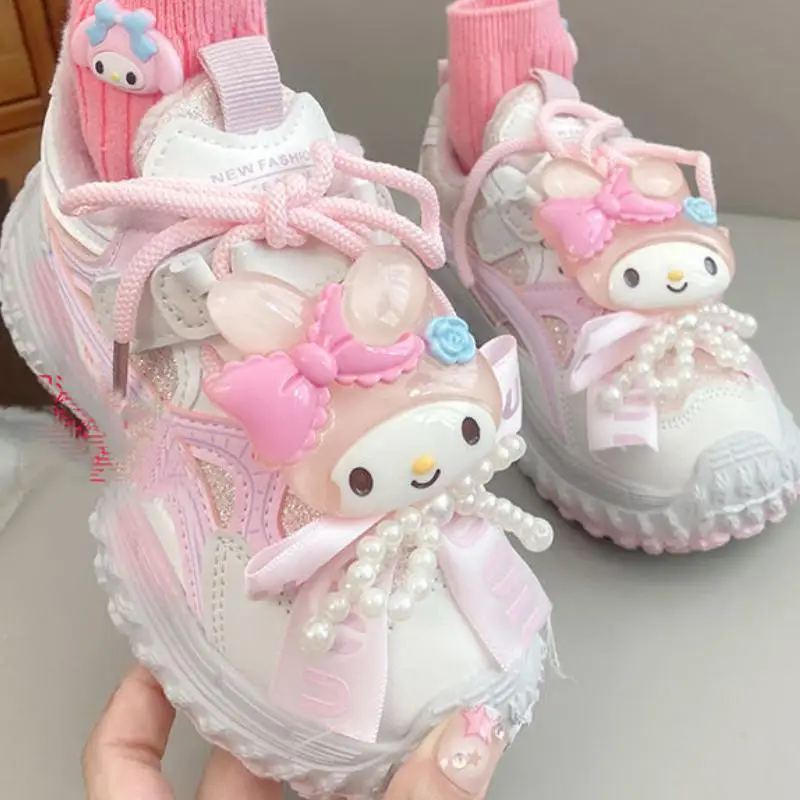 Hot Sanrio Girl Sneakers Kuromi Hello Kitty Kawaii Children Winter Style Comfortable Keep Warm Cotton Shoes Cartoon Princess