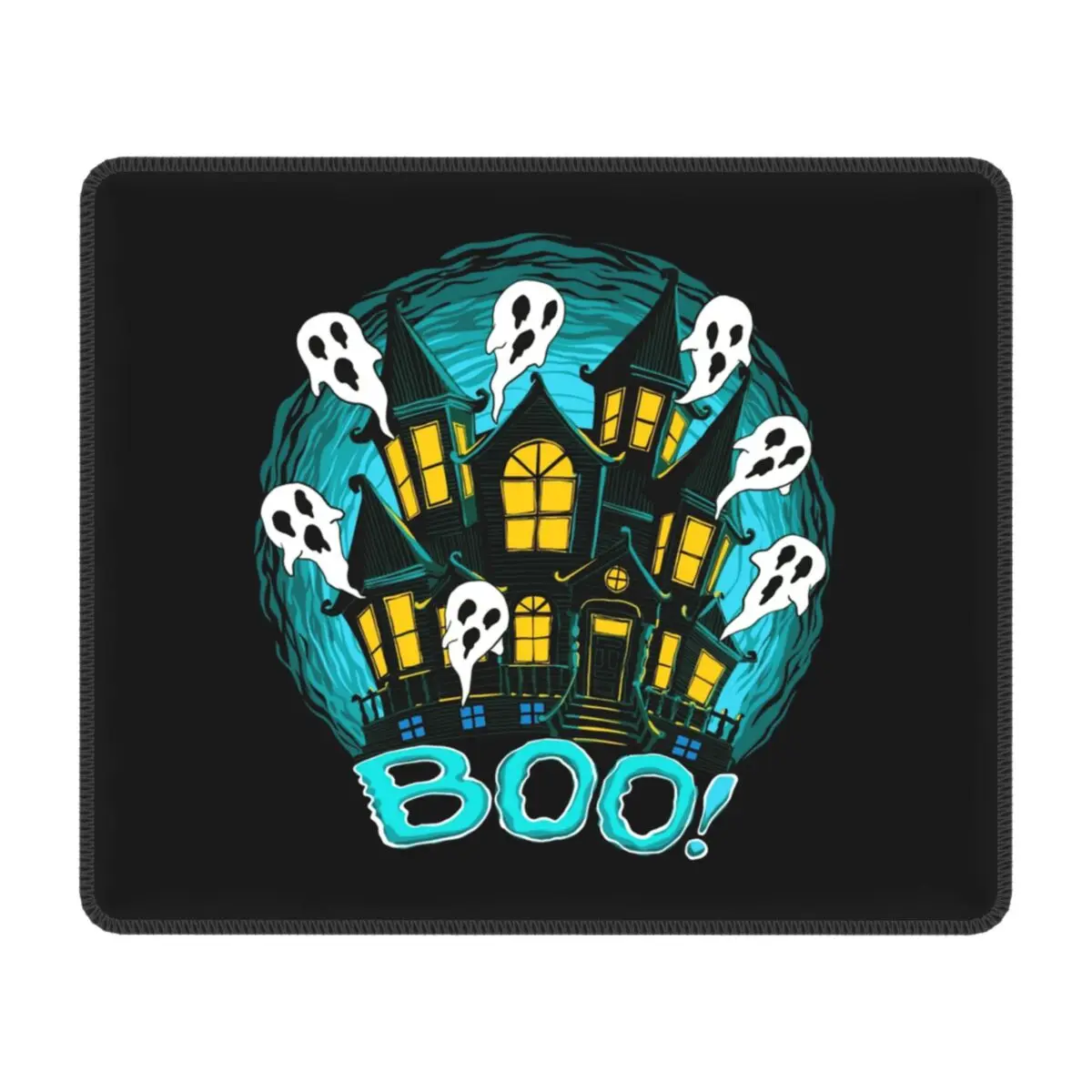 Custom Haunted Mansion Boo Halloween Computer Mouse Pads Waterproof Mousepad with Stitched Edges Non-Slip Rubber Mouse Mat Gamer