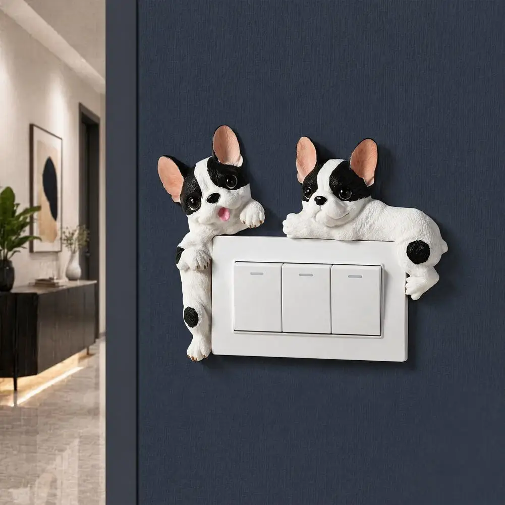 Bulldog Switch Sticker Cute Dog Switch Decor 3d Bulldog Resin Light Switch Cover Cute Cartoon Dog Wall Socket Decor for Bedroom view 5