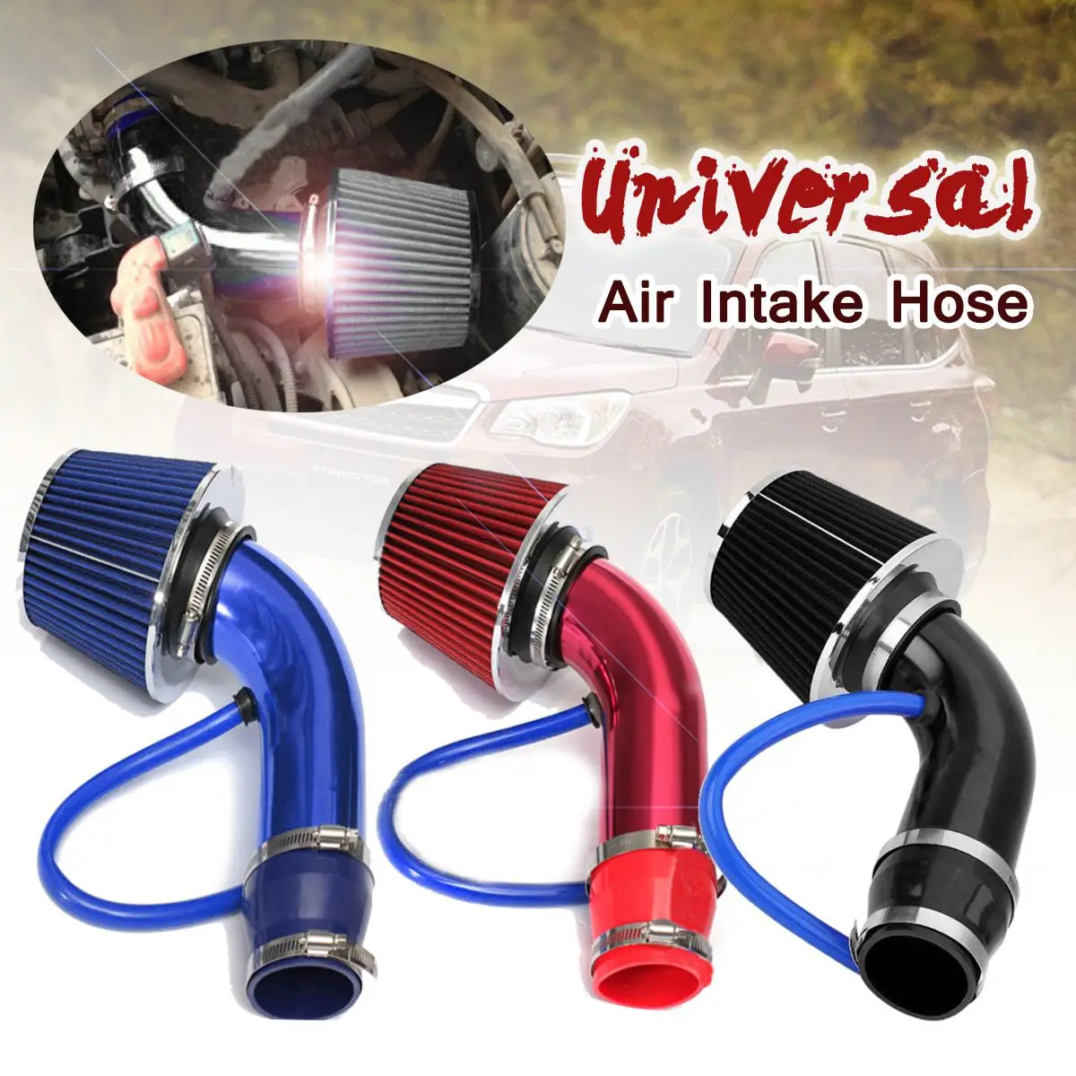 76mm Universal Car Refitted Winter Head Air Filter Intake Pipe Filter High Flow High Cold Air Filter Aluminum Pipe Kit