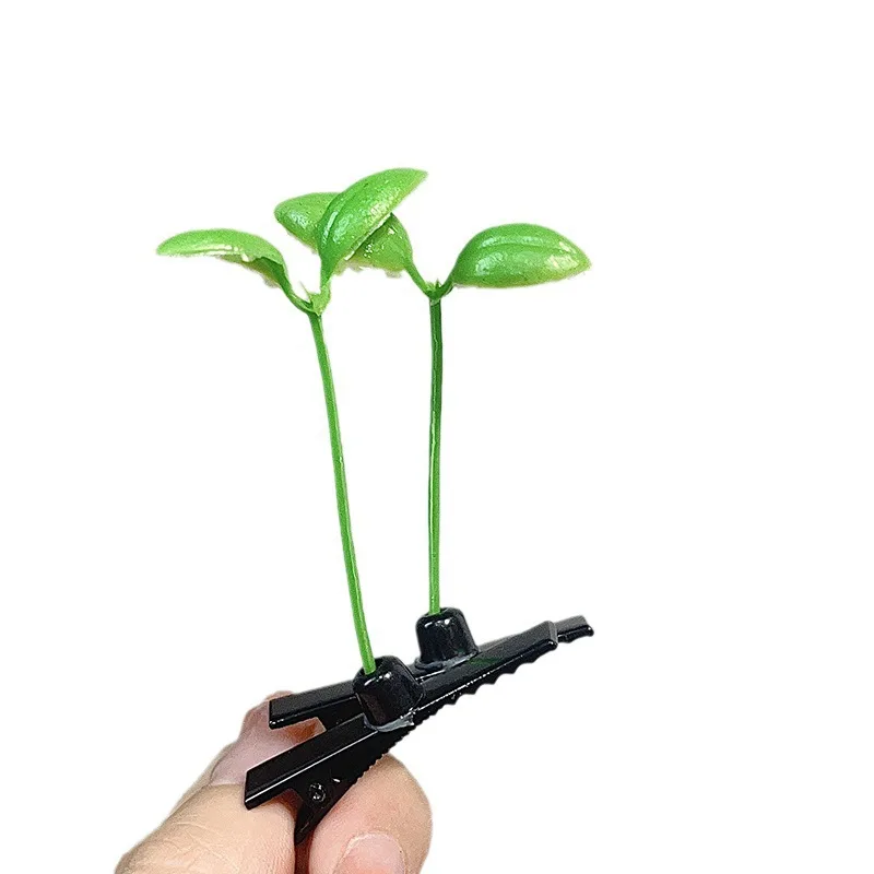 1/5/10 Buah Jepit Rambut Tauge Kecil Lucu dengan Rumput Tumbuh Di Kepalanya Artefak Lucu Klip Rambut Klip Tauge Lucu