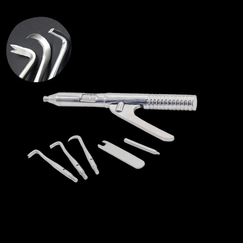 1-2Set Of Automatic Dental One-Hand Crown Removal Gun Stainless Steel Crown Remover With 3 Working Tips