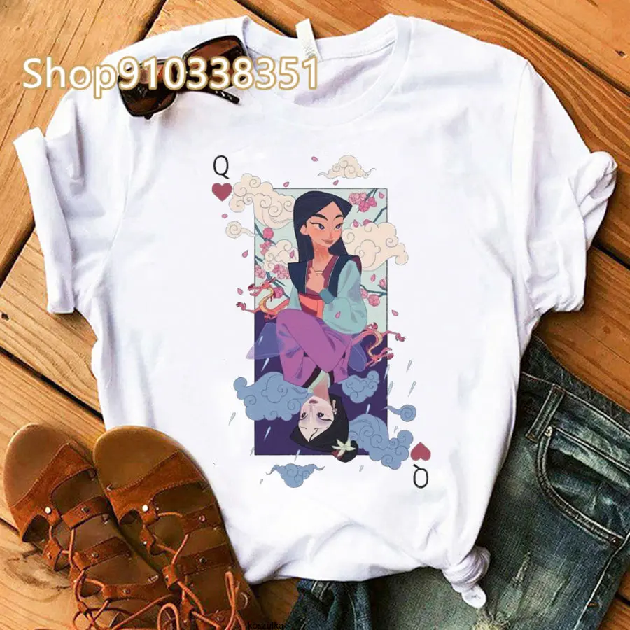 Korean Fashion Kawaii White Princess Mulan Female T-shirts Casual Summer Tops Women Harajuku Tee Shirt Cinderella Graphic Tshirt