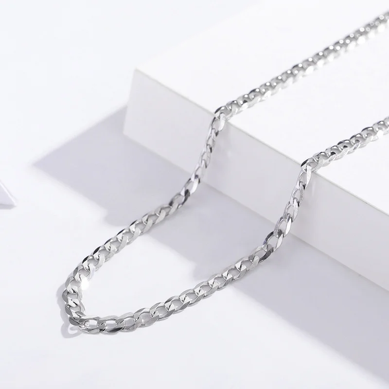 45-60cm 3mm 925 Sterling Silver Curb Chain Necklace Women Girl Boy Italy Mens Jewelry Kolye Collares Sieraden Colier