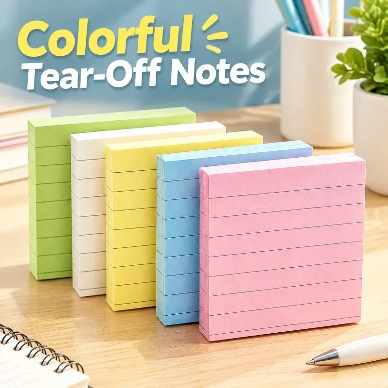 Creative Colorful Lined Tearable Self-Stick Memo Pad Minimalist Note Paper for Student Office Message Jotting Stationery Gadget