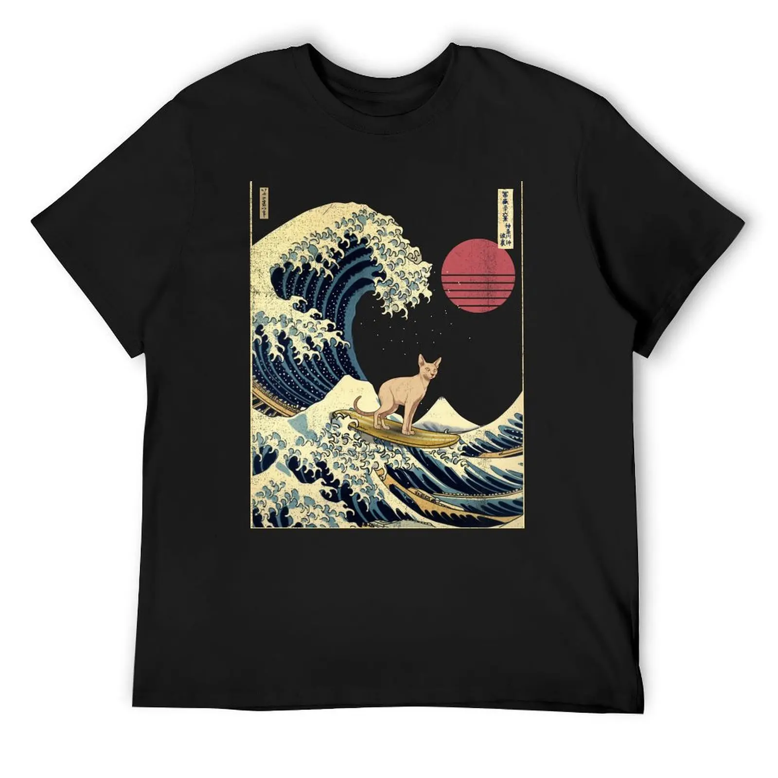 Oriental Shorthair Cat Kanagawa Japanese Surfing Wave T-Shirt vintage new edition mens workout shirts