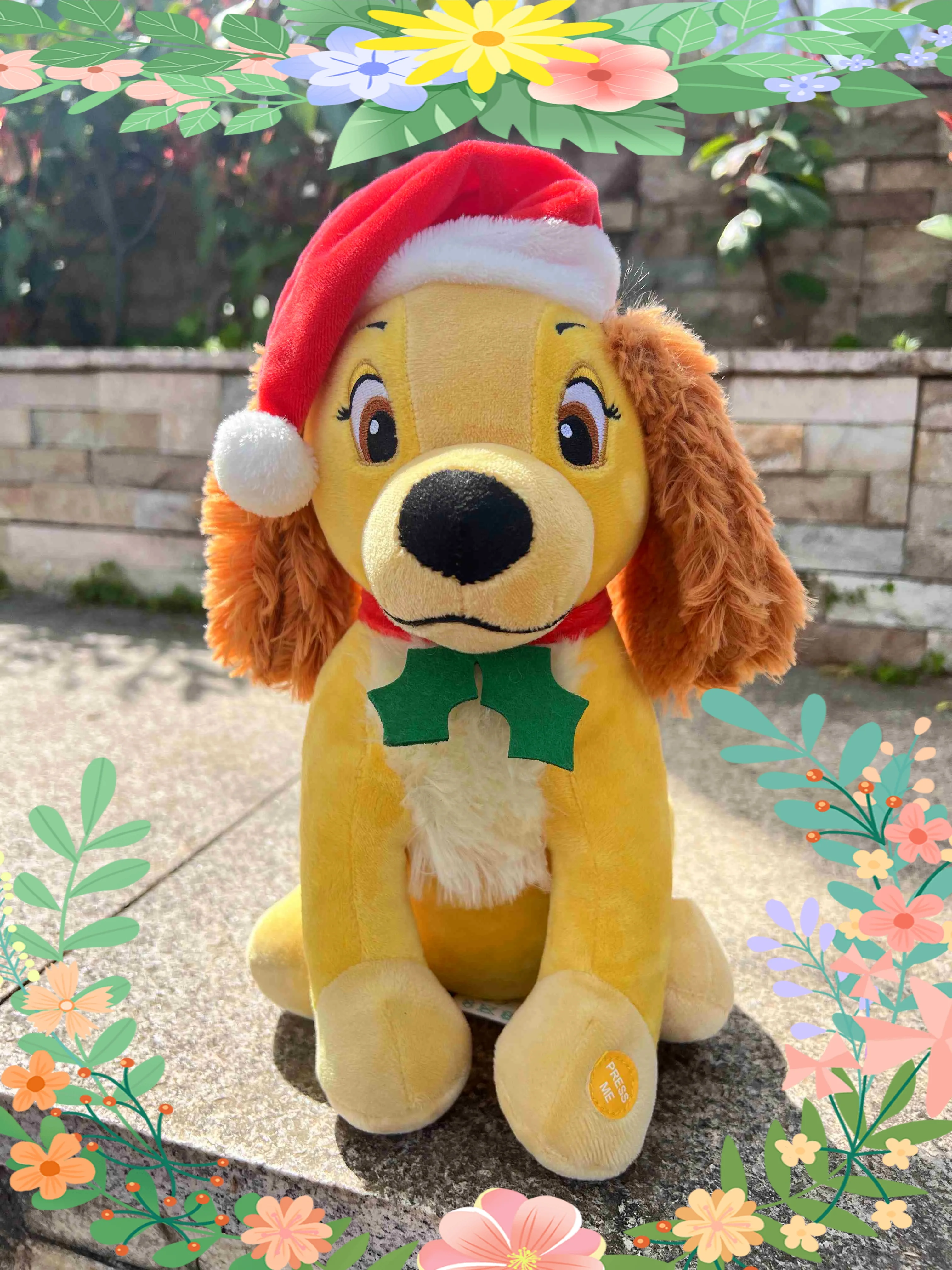 Cartoon Santa Hat Dog and Tramp Puppy, Lady the Ladylike, Cute and Soft Plush Doll, Children's Toy