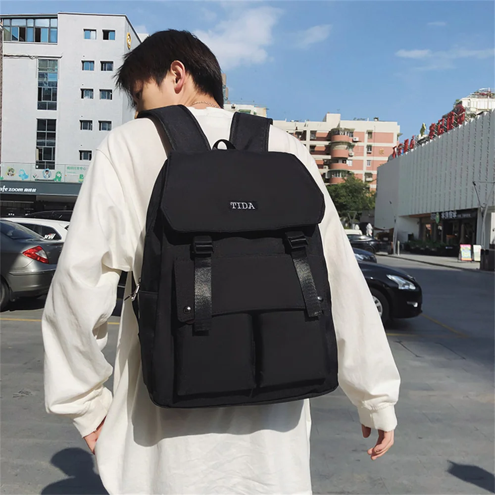 Harajuku Ins Street Style Couple Backpack For Men Women Large Capacity Simplicity Nylon Solid Color Unisex Student School Bag