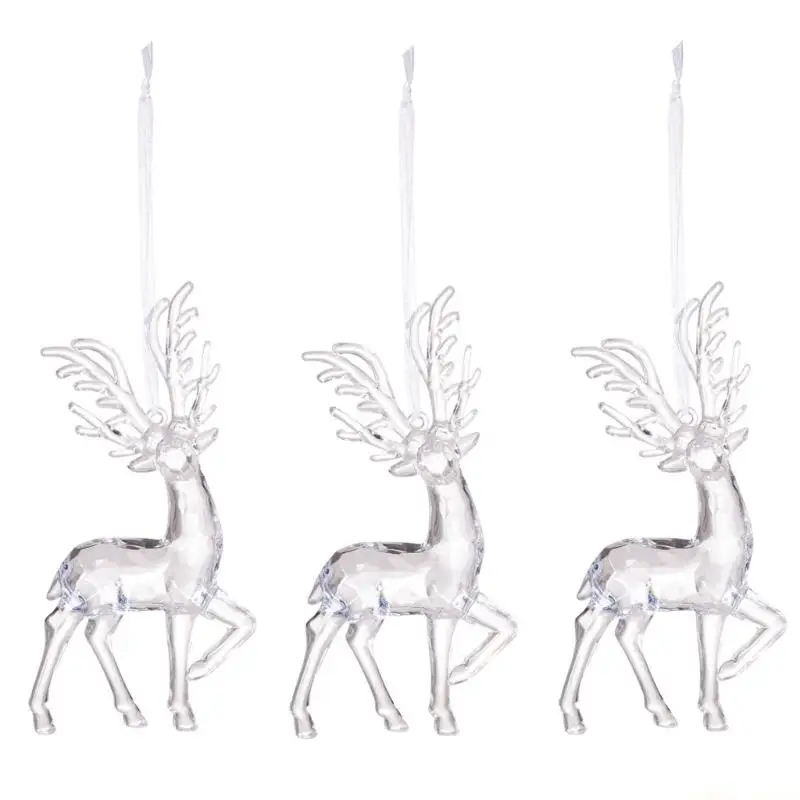 31BF 3PCS Crystal Reindeer Ornament Holiday Decoration Shatterproof Acrylic Elk Ornament For Christmas Tree Hanging Charm