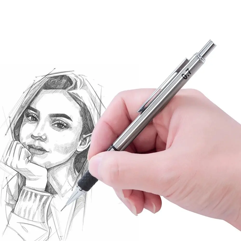 High Quality 0.5/0.7/0.9/2.0MM Automatic Pencil Metal Soft Grip Movable Pencil Drawing Writing Tool Sketch Pencil Students