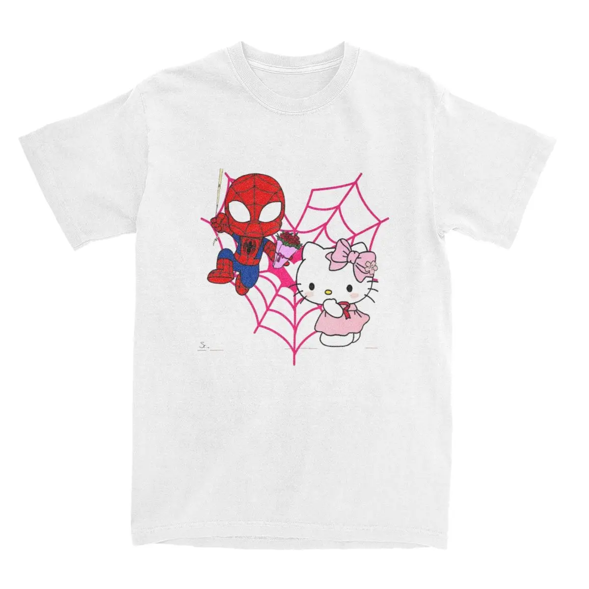 

Sanrio Hello Kitty футболка с Человеком-пауком, пляжная винтажная футболка, хлопковая повседневная футболка для пары, повседневная одежда с короткими рукавами, популярная