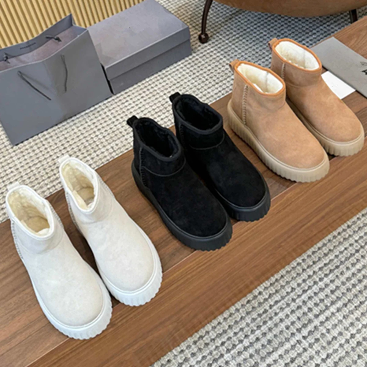 

Jenny&Dave Woman Shoes Nordic Winter Wool Women's Boots Minimalist Suede Soft Comfortable Fashion Round Toe Wool Snow Boots