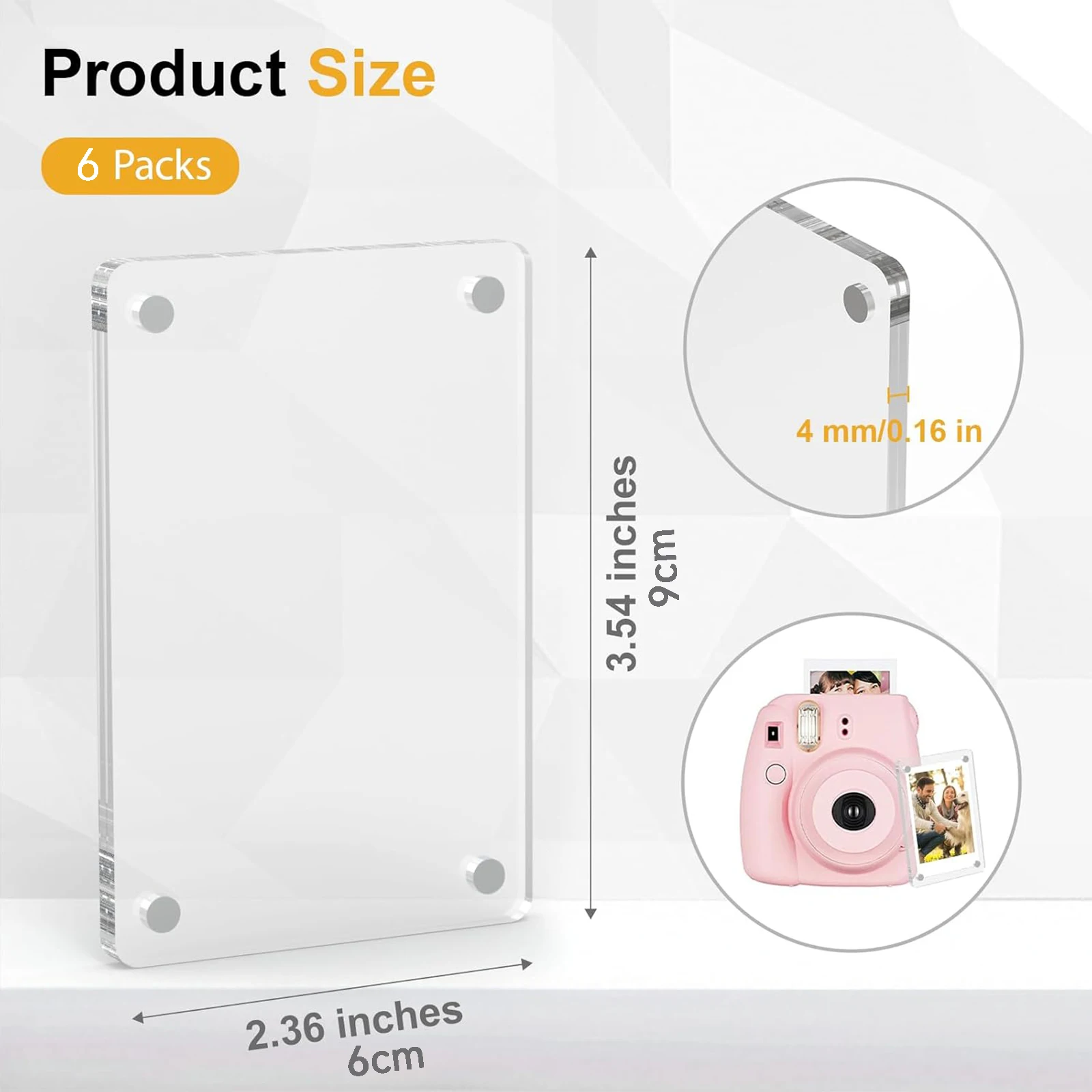 Acrylic Fridge Magnetic Frame, 2.36x3.54 Inch Double Sided Photo Frame, Clear Magnetic Picture Frame for Refrigerator, 6x9cm