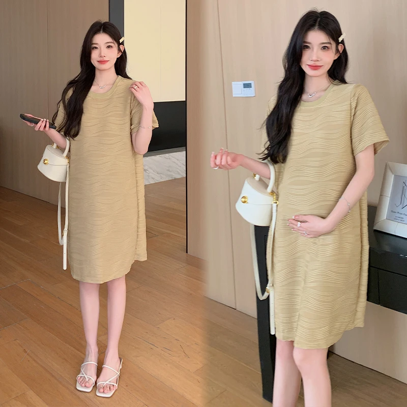 

2024 Summer Fashion Maternity A-line Dress Solid Color Plus Size Short Pregnant Woman Dobby Dress Pregnat Dresses Women Clothes