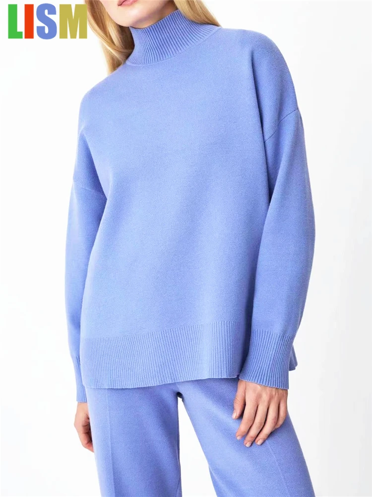 

LISM winter woman outfit Autumn Winter 2 Pieces Women Sets Knitted Tracksuit Turtleneck Sweater and Straight Jogging Pants Suits