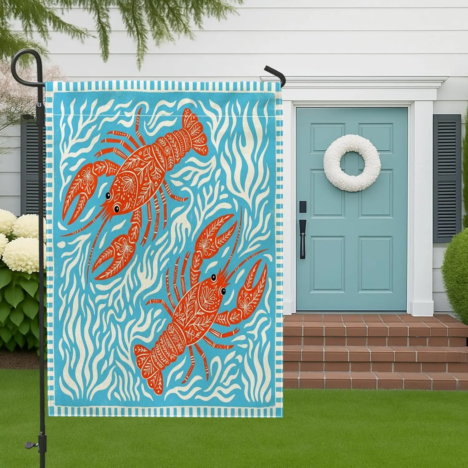 Coastal Crawfish Front Yard Backyard Burlap Garden Flags 12x18 Double Sided for Outdoor, Cute Novelty Modern Stripes Small H AAS