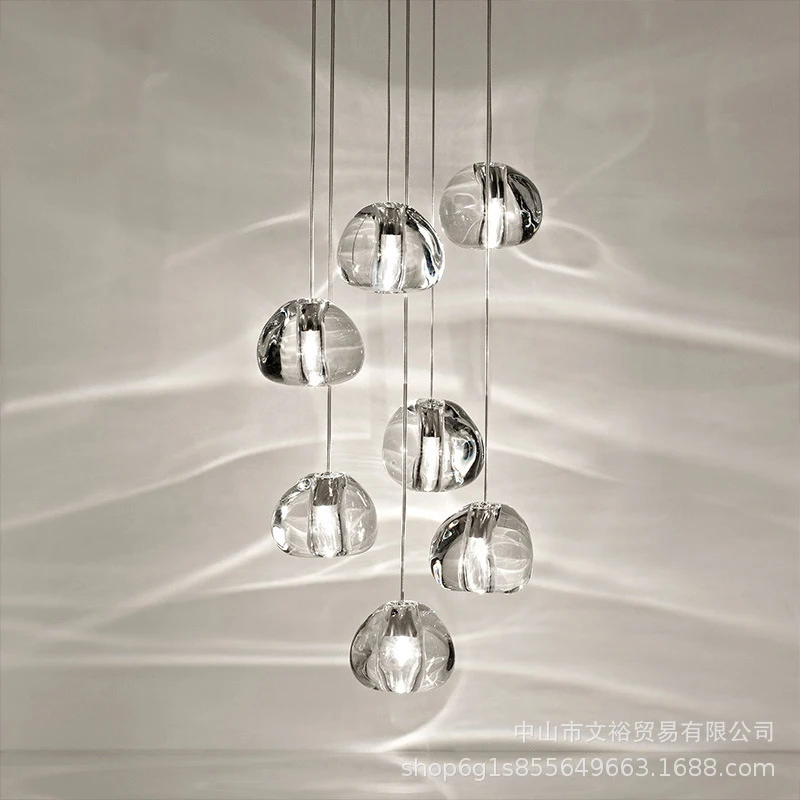 Staircase crystal chandelier, duplex building rotating chandelier, creative glass personalized crystal chandelier