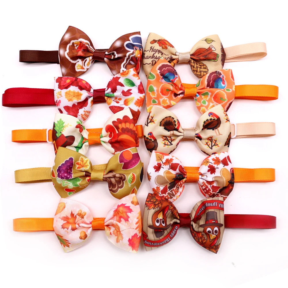 20/40PCS Doggy Bows Adjustable Pet Neck Accessories For Dogs Bow Ties Collars Adjustable Autumn Thanksgiving Small Dog Bowties