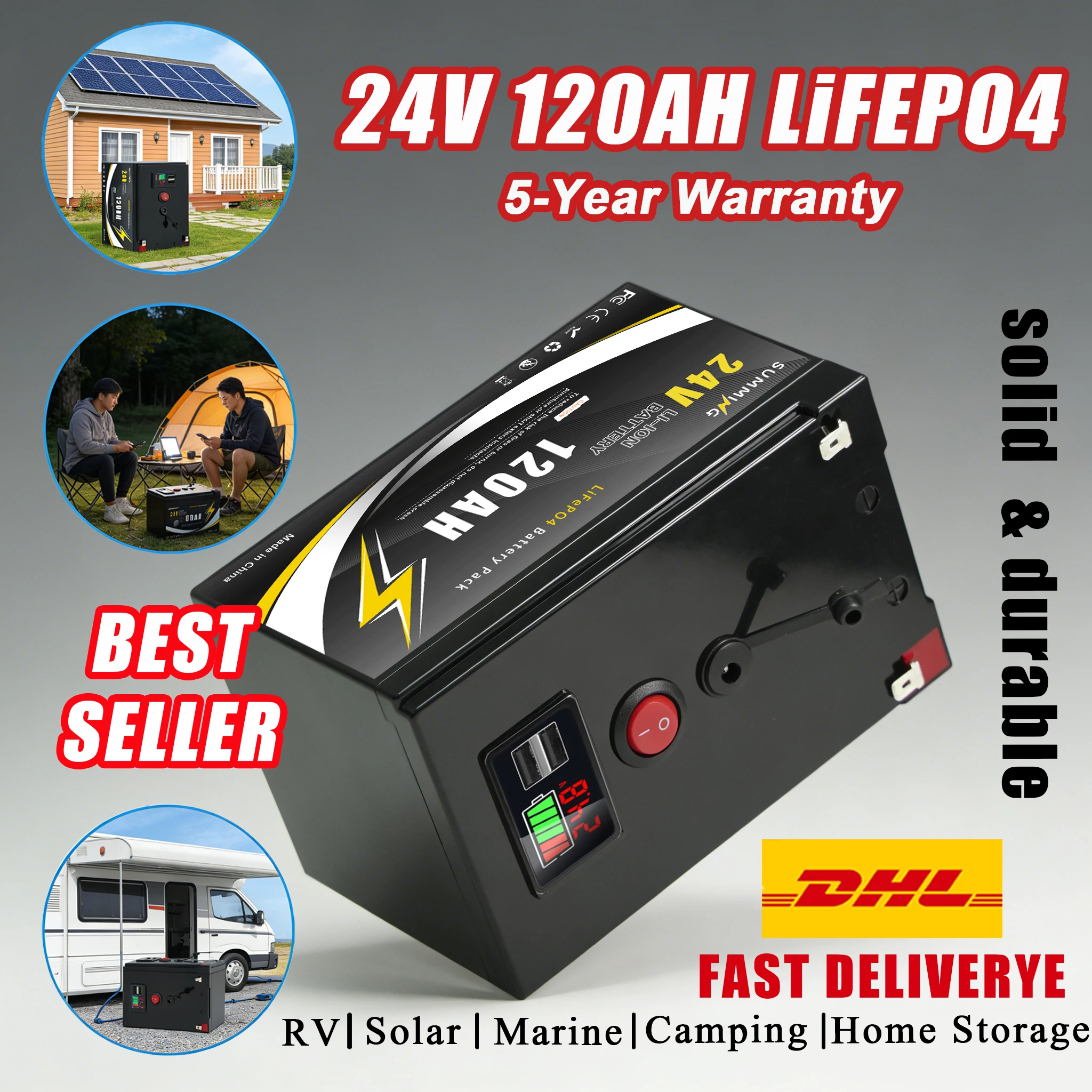 

24V Rechargeable Battery 120AH Solar Battery with BMS-Optimized for Home Solar Systems, Off-Grid Living, RV&Boat Electric