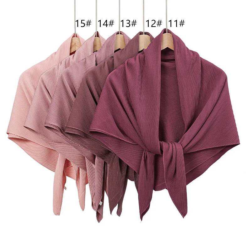 90*90cm Pleated Square Scarf Women Satin Muslim Hijab Silk Scarves Headscarf Wrap Foulard Islamic Stole Headband Turban Bandana