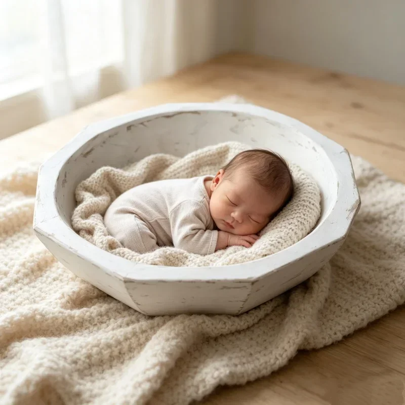 Vintage Wooden Bowl Posing Container Prop For Studio Portrait Shooting Newborn Full Moon Photoshoot Scene Layout Accessory