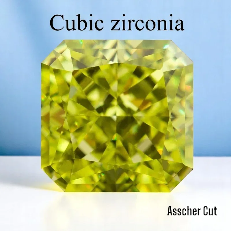 

Cubic Zirconia Asscher Cut Apple Green Color Gemstones Synthetic Square Cut Corner Loose CZ Stones Jewelry Material