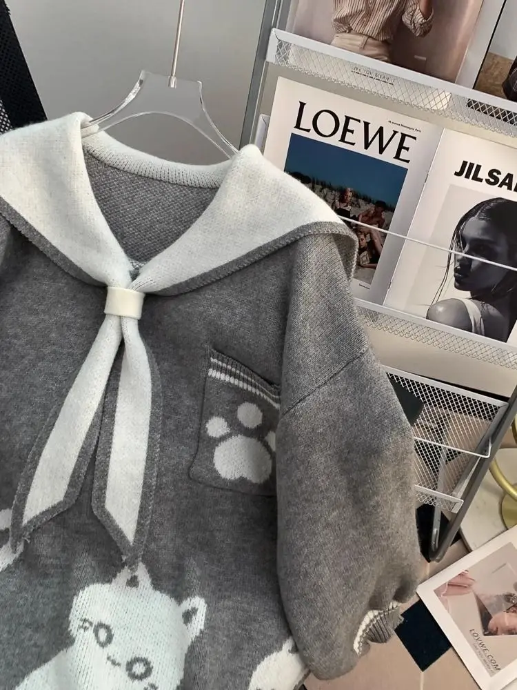 

Onalippa 2025 Navy Academy Style Cute Kitten Hooded Sweater Women Loose Outer Wear Autumn Winter New Design Sense Coat