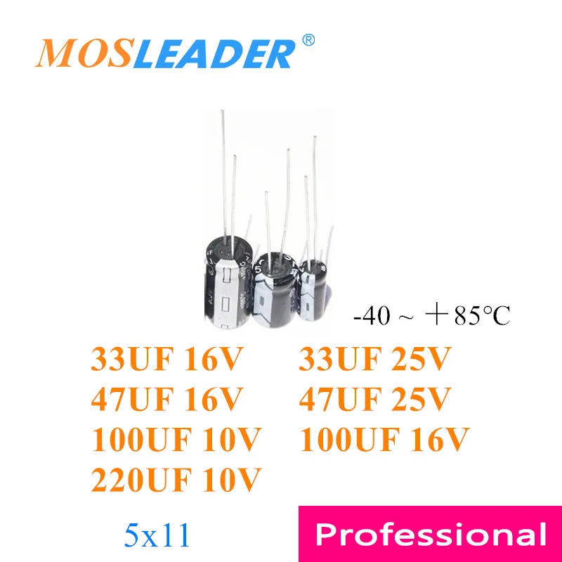 Mosleader 1000pcs 5*11 33UF 47UF 100UF 220UF 10V 16V 25V Through Hole Aluminum electrolytic capacitor -40 ＋85℃ DIP 5x11 Chinese