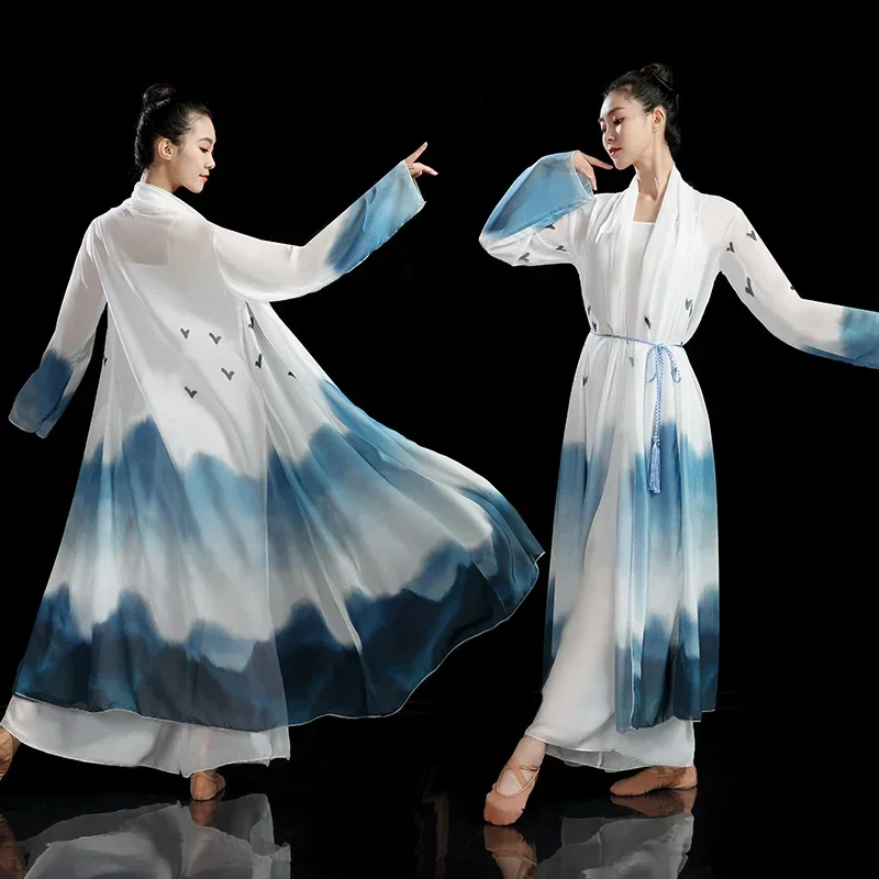 

Одежда для классических танцев, женская элегантная тренировочная одежда, марлевая одежда, китайский танец, древний стиль, выступление