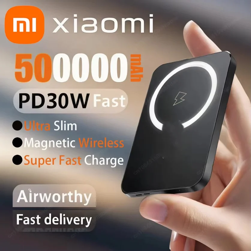Xiaomi-Banco de energía magnético de gran capacidad, 50000mAh, Magsafe, cargador inalámbrico rápido de 120W, batería portátil para iPhone, Samsung y Xiaomi