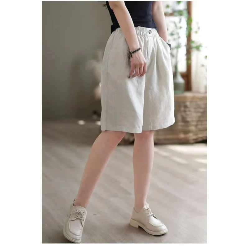 High Waist Short Pants Summer Cotton Linen Shorts for Women Casual Wide Leg Pants Women's Shorts Female Loose Mid Short Pants