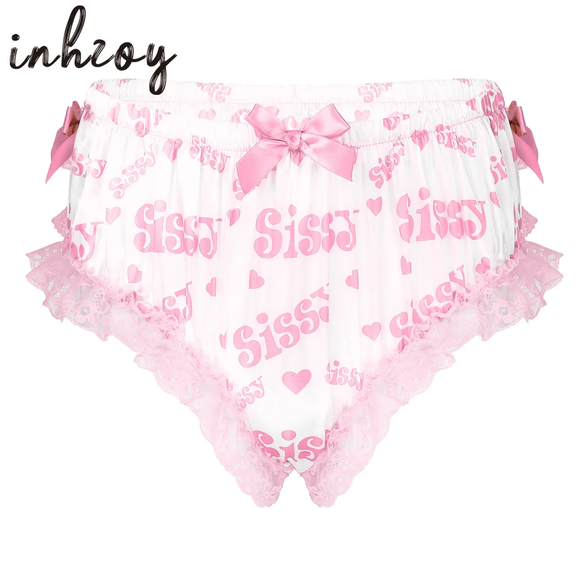 Sissy Gay Male Lingerie Panties Nightwear Sexy Shiny Satin Ruffled Lace Bowknot Crossdress Knickers Bloomers Briefs Underwear