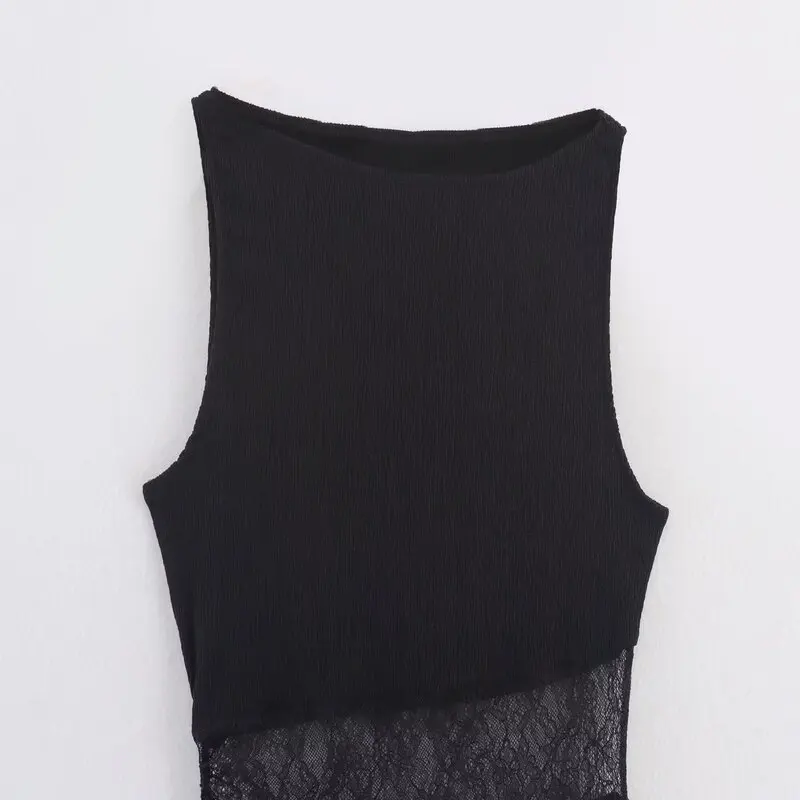 صيف 2025 المرأة الدانتيل لصق سليم صالح الجولة Ne ort Dr تنوعا Ele عالية الخصر مزيج القطن عادية ألف خط Dr #3