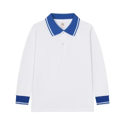 Boys Polo Long Sleeve T-Shirt Cotton Uniform Children's Lapel School Wear Solid Color Base Shirt