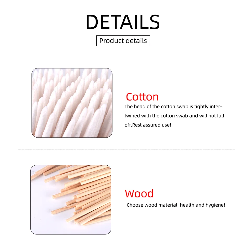 100/200/500pcs Disposable Ultra-small Wood Cotton Swab Lint Free Micro Brushes Medical Ear Clean Stick Lash Glue Removing Tools