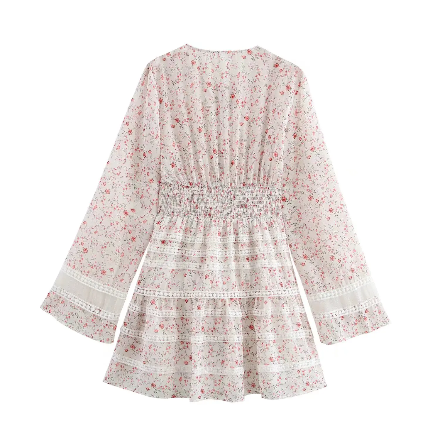 ZAB Faion Kwiatowy Wzór Dr Damski Wiosna Lato Jesień Długi Rękaw Warstwowy Łączony Koronkowy Dr Ele Elegancki