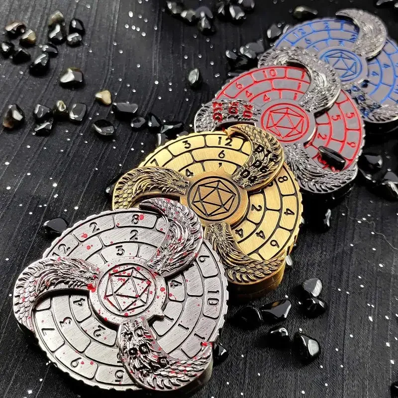 

7-In-1 Roulette Dice With Dragon Decor Fingertip Dragon Pattern Spinning Digital Gyro Polyhedral Metal Dragon Gyro Dice