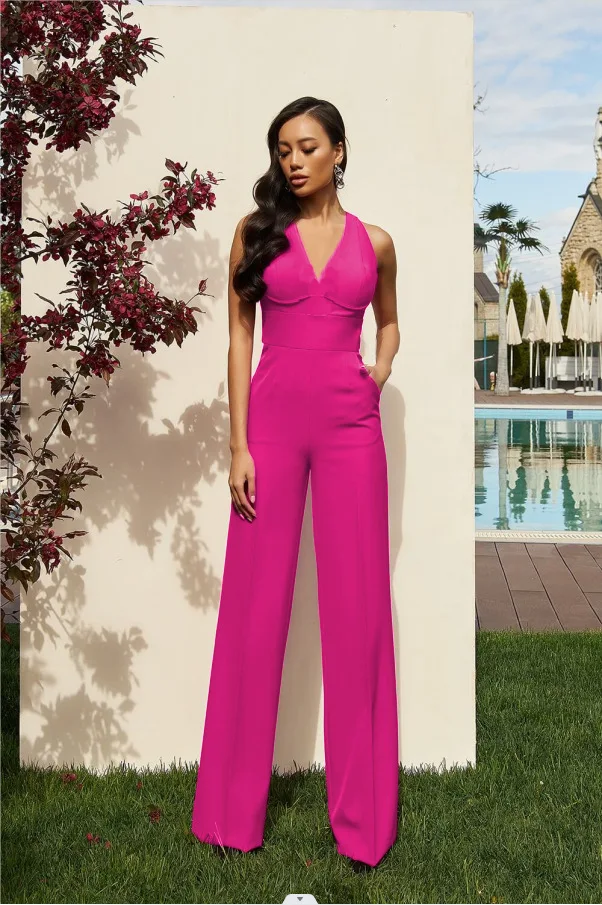 

Sexy Suspenders Casual Jumpsuit Women's High Waist Long Pants Commute Style Asymmetric Element Polyester Fabric