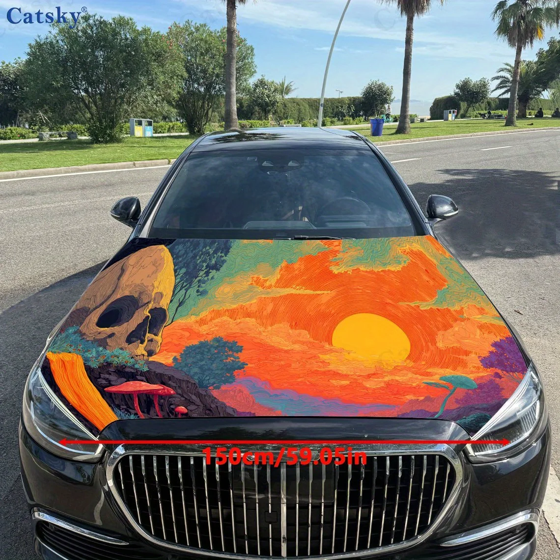 طباعة شلال جمجمة، ملصقات غطاء محرك السيارة، ملصق غطاء محرك السيارة ذاتي اللصق PVC مقاوم للماء، ملصقات حماية تزيين غطاء السيارة، AU #2