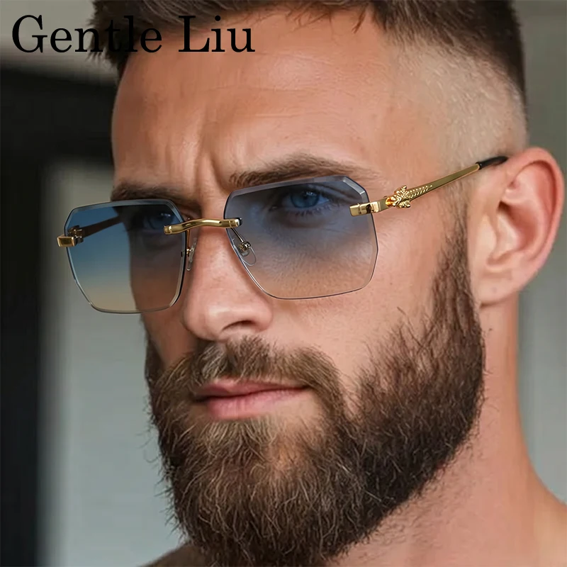 Y2K Rimless Square Sunglasses Men Vintage Punk Style display picture 3